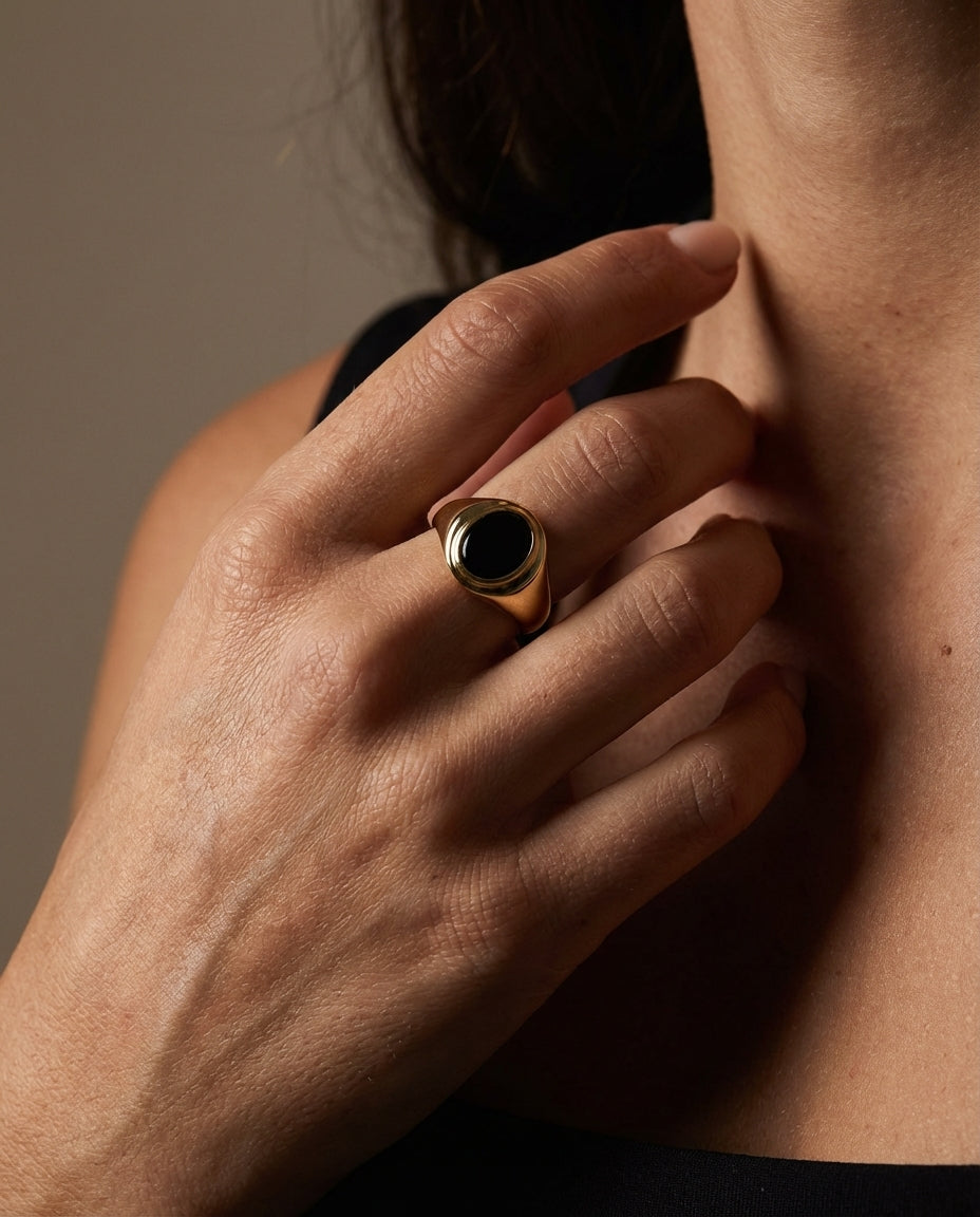 Classic Gold Signet Ring with Black Onyx