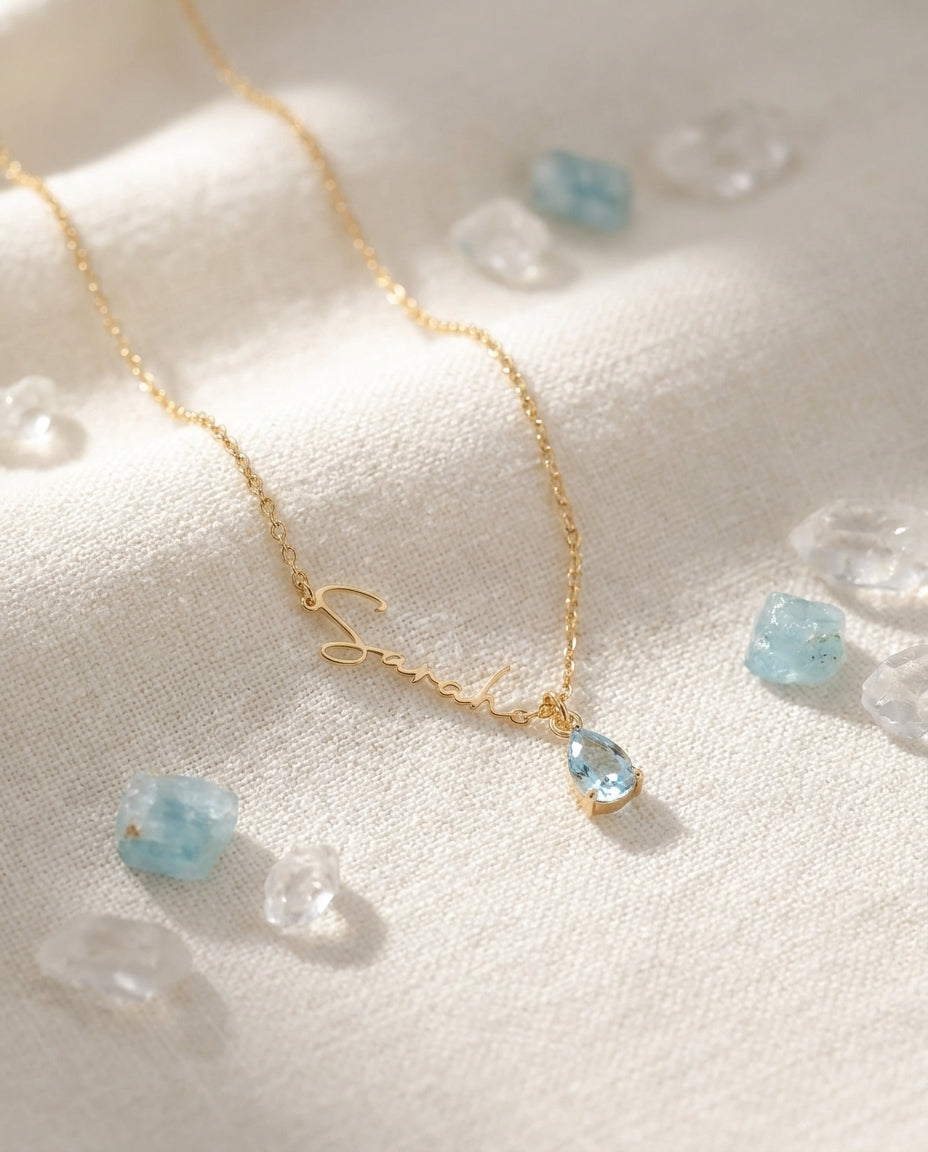 Personalized Gold Name Necklace with Birthstone Charm