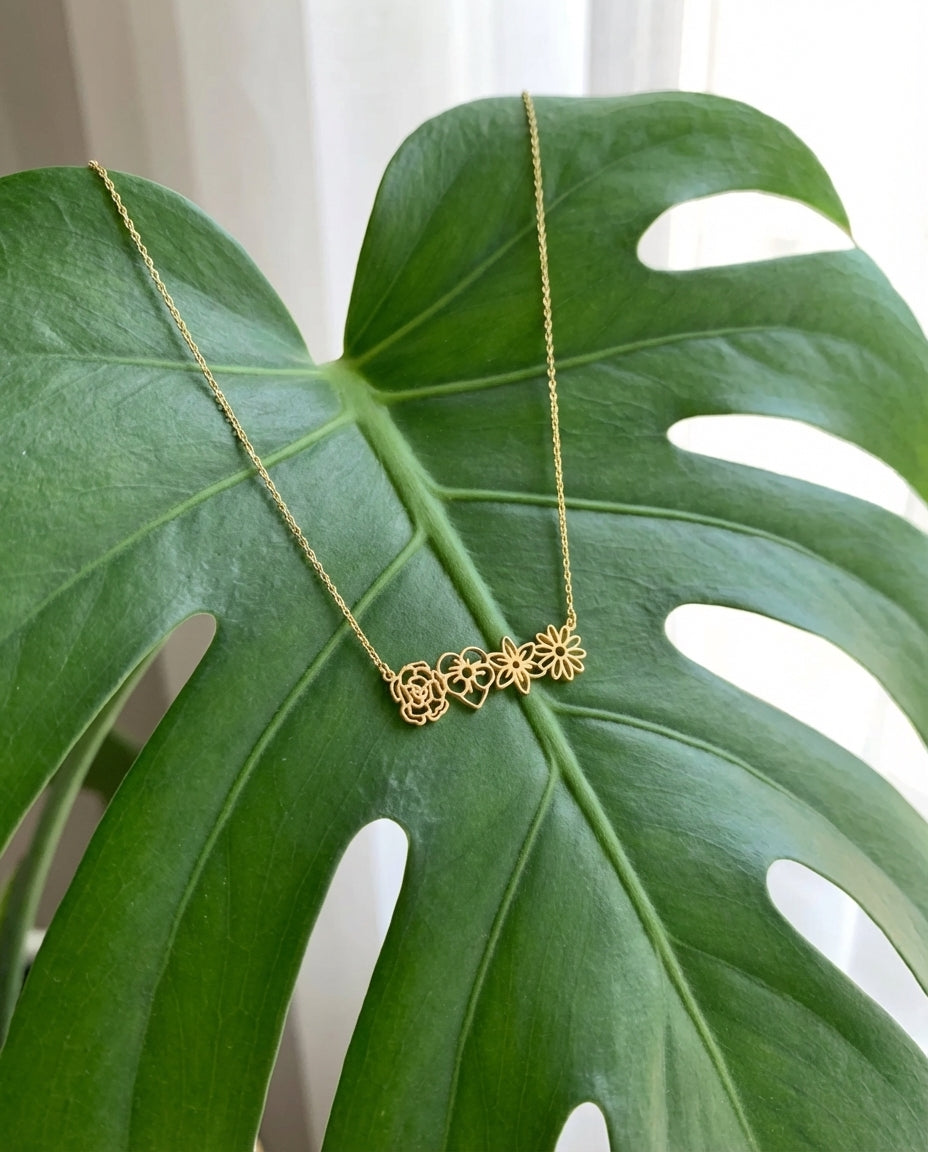 Dainty Gold Flower Bar Necklace | Minimalist Floral Jewelry