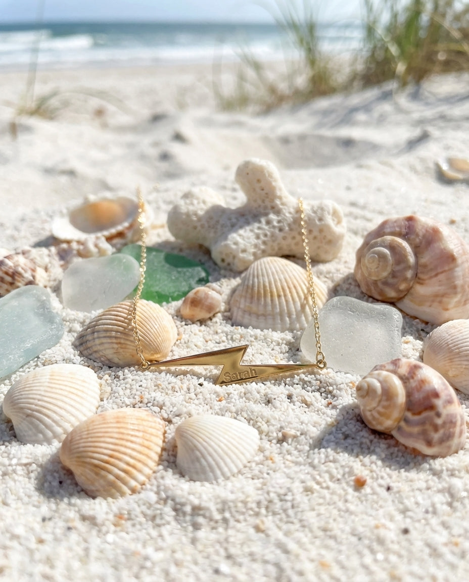 Personalized Lightning Bolt Name Necklace - Gold Finish