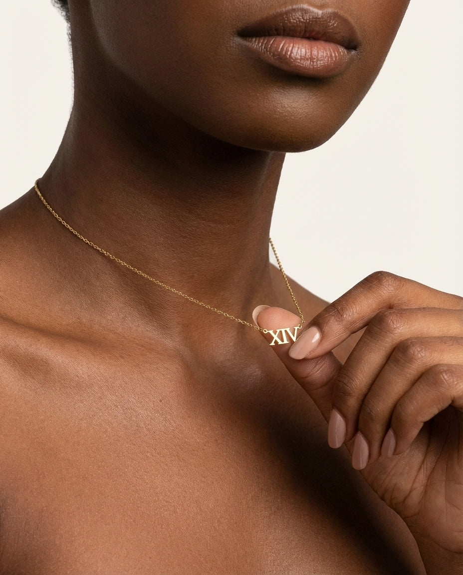 Gold Roman Numeral XIV Necklace | Dainty Number Pendant