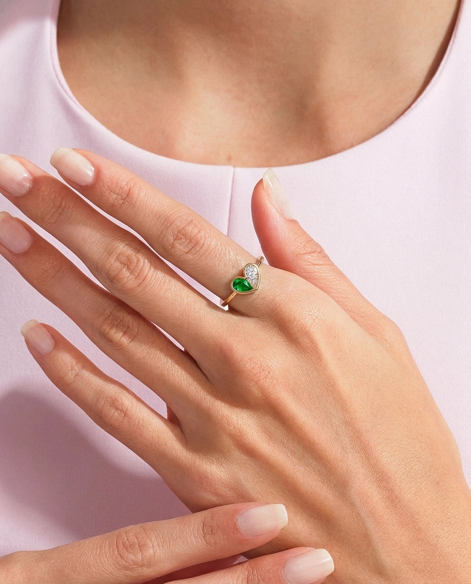 Birthstone Heart Toi et Moi Gold Ring - Birthstone Jewelry