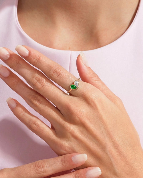 Birthstone Heart Toi et Moi Gold Ring - Birthstone Jewelry