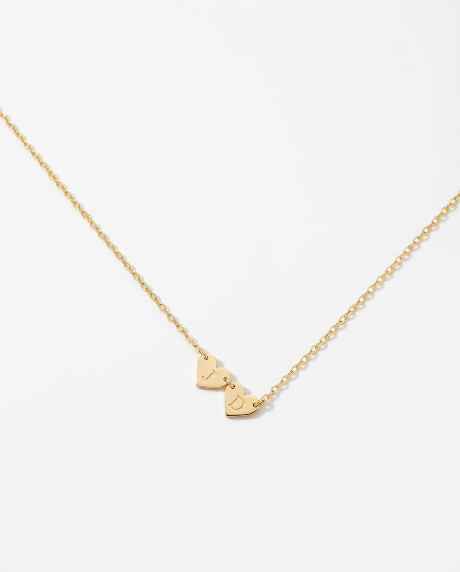 Personalized Double Heart Initial Necklace - Dainty Gold Jewelry
