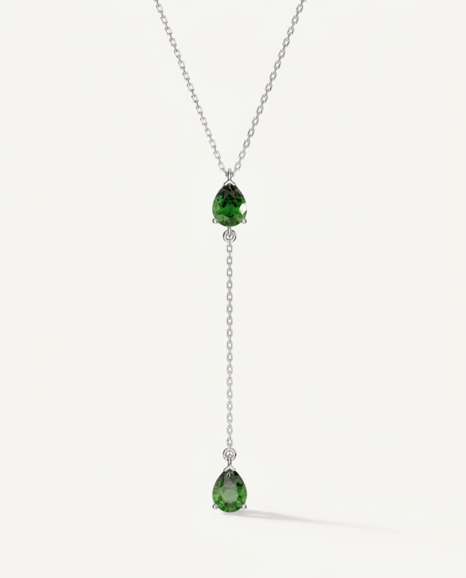Emerald Green Teardrop Lariat Necklace | Dainty Gold Y-Necklace