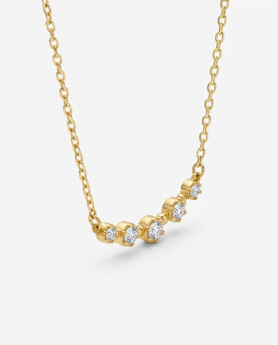 Elegant Curved Diamond Bar Necklace in 14k Gold Plated