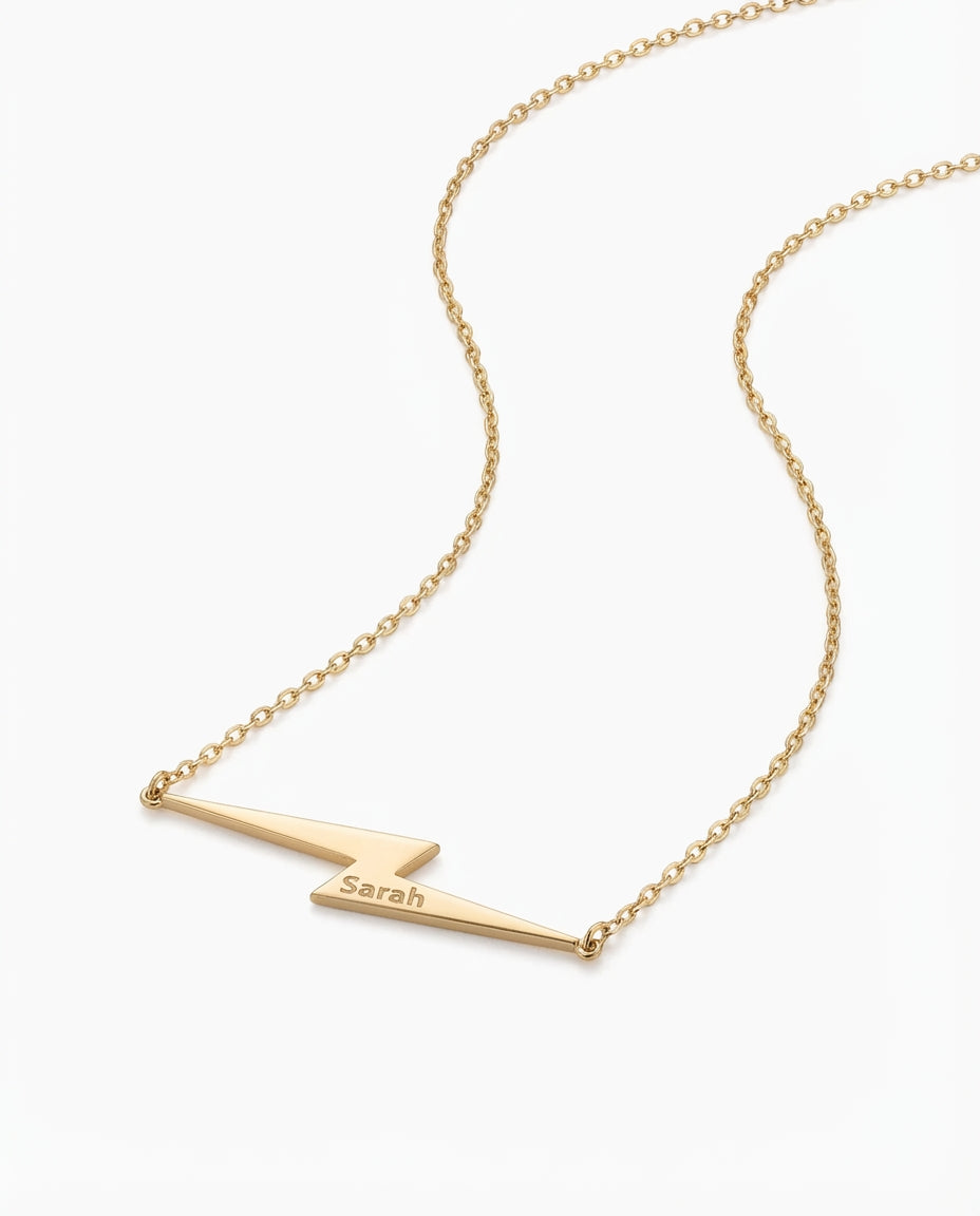 Personalized Lightning Bolt Name Necklace - Gold Finish