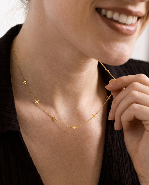 Dainty Gold Cross Station Necklace | Minimalist Faith Jewelry