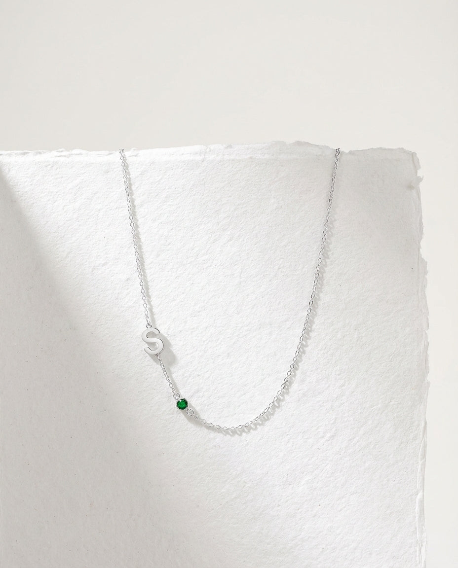 Personalized Initial & Birthstone Gold Necklace - Dainty Jewelry
