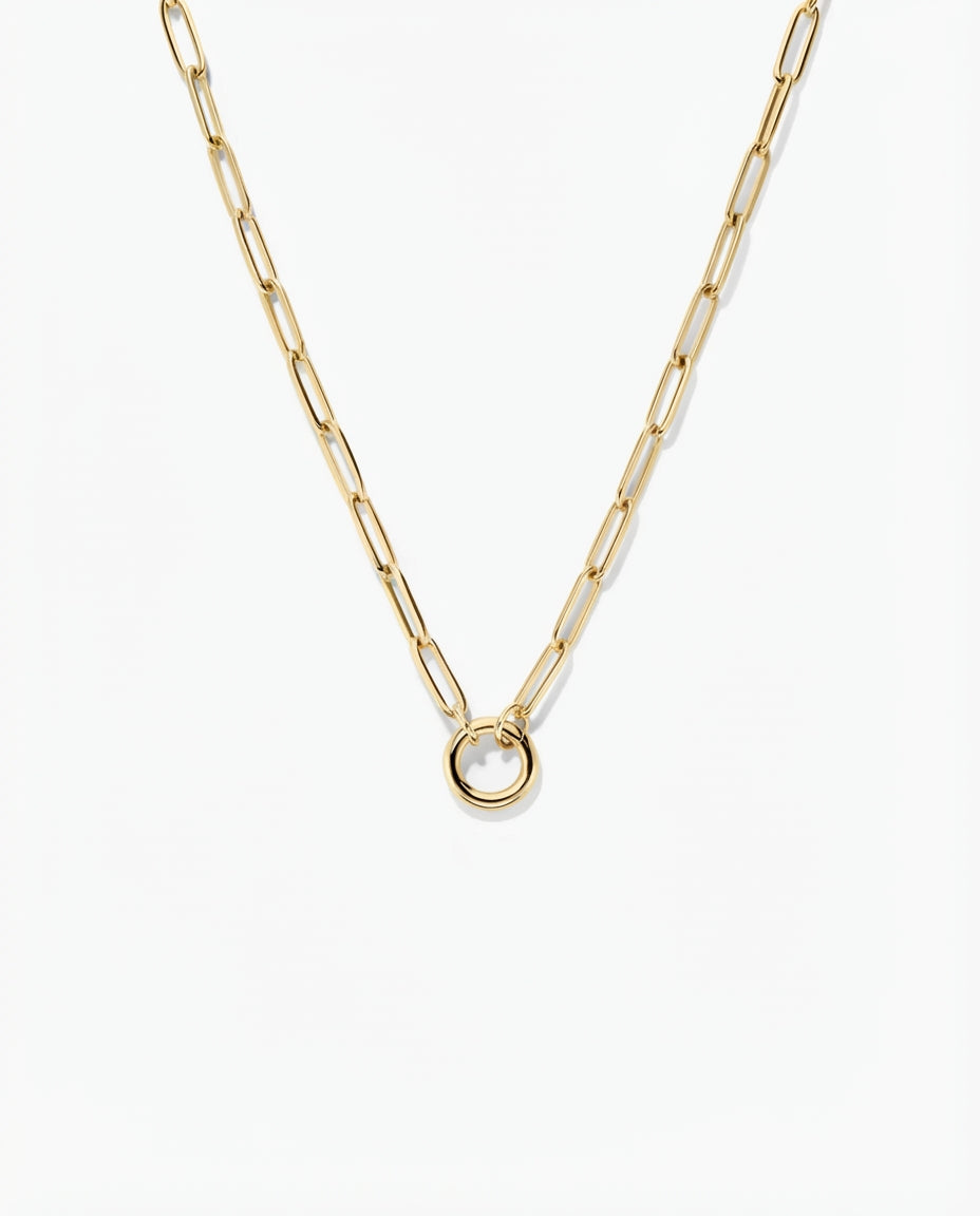Eternity Circle Gold Paperclip Chain Necklace