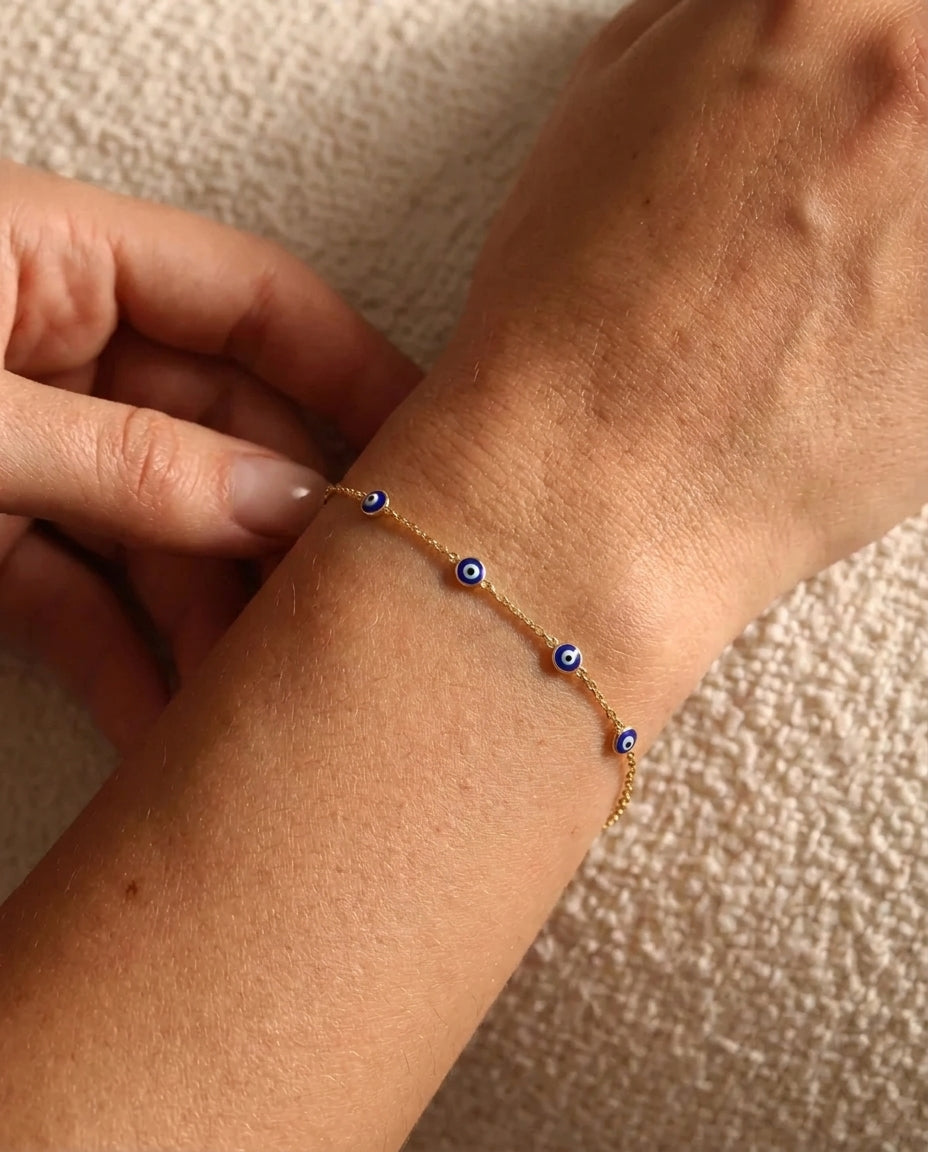 Dainty Evil Eye Bracelet | Gold Plated Protection Chain