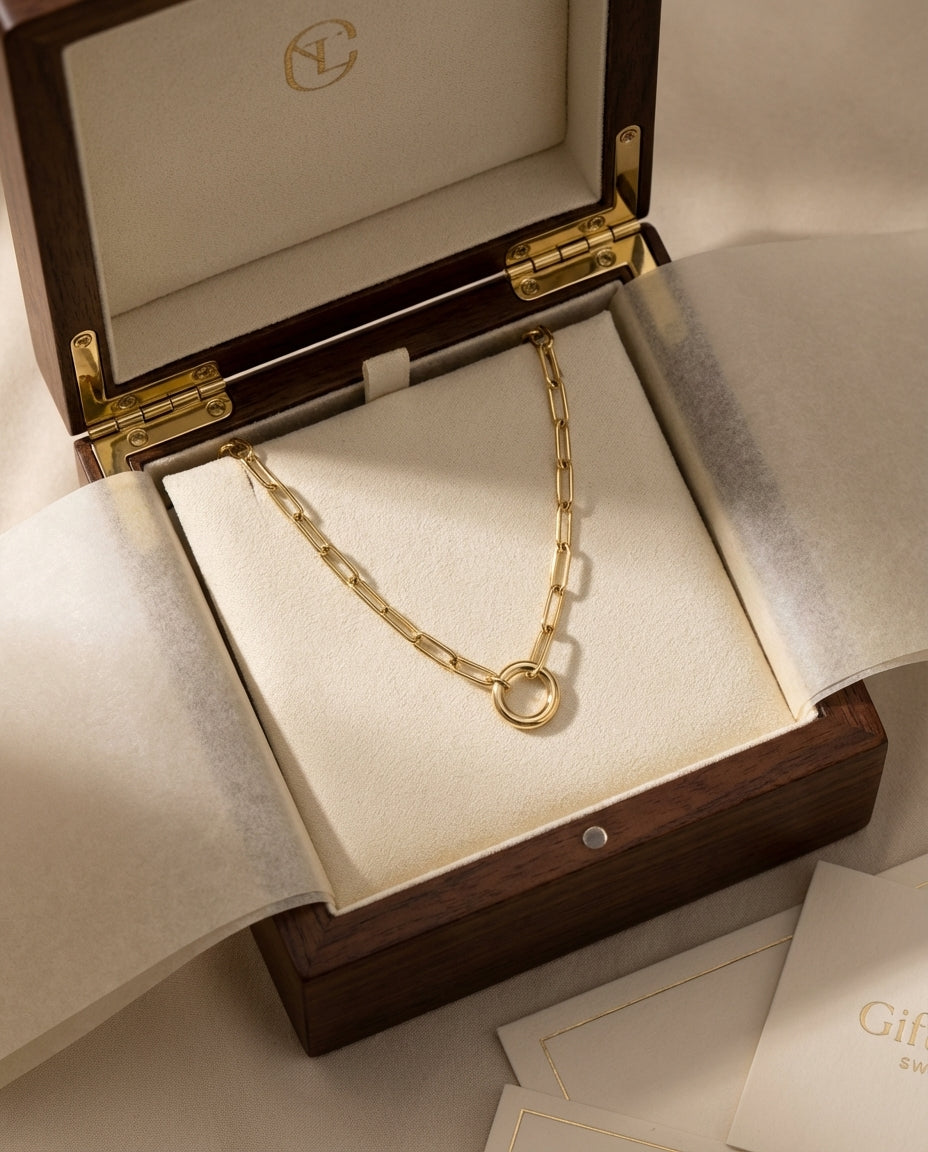 Eternity Circle Gold Paperclip Chain Necklace