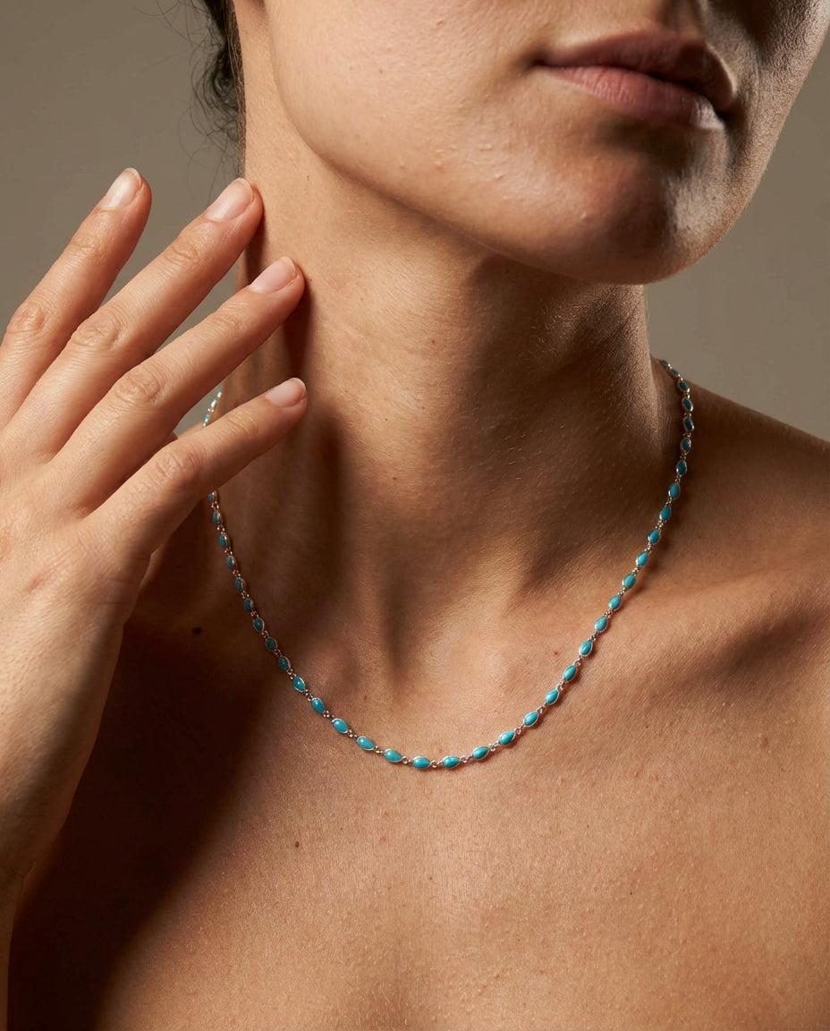 Dainty Turquoise & Gold Marquise Station Necklace