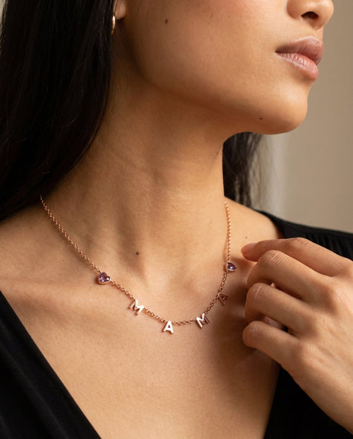 MAMA Necklace with Custom Heart Birthstones