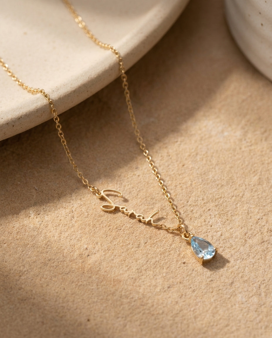 Personalized Gold Name Necklace with Birthstone Charm