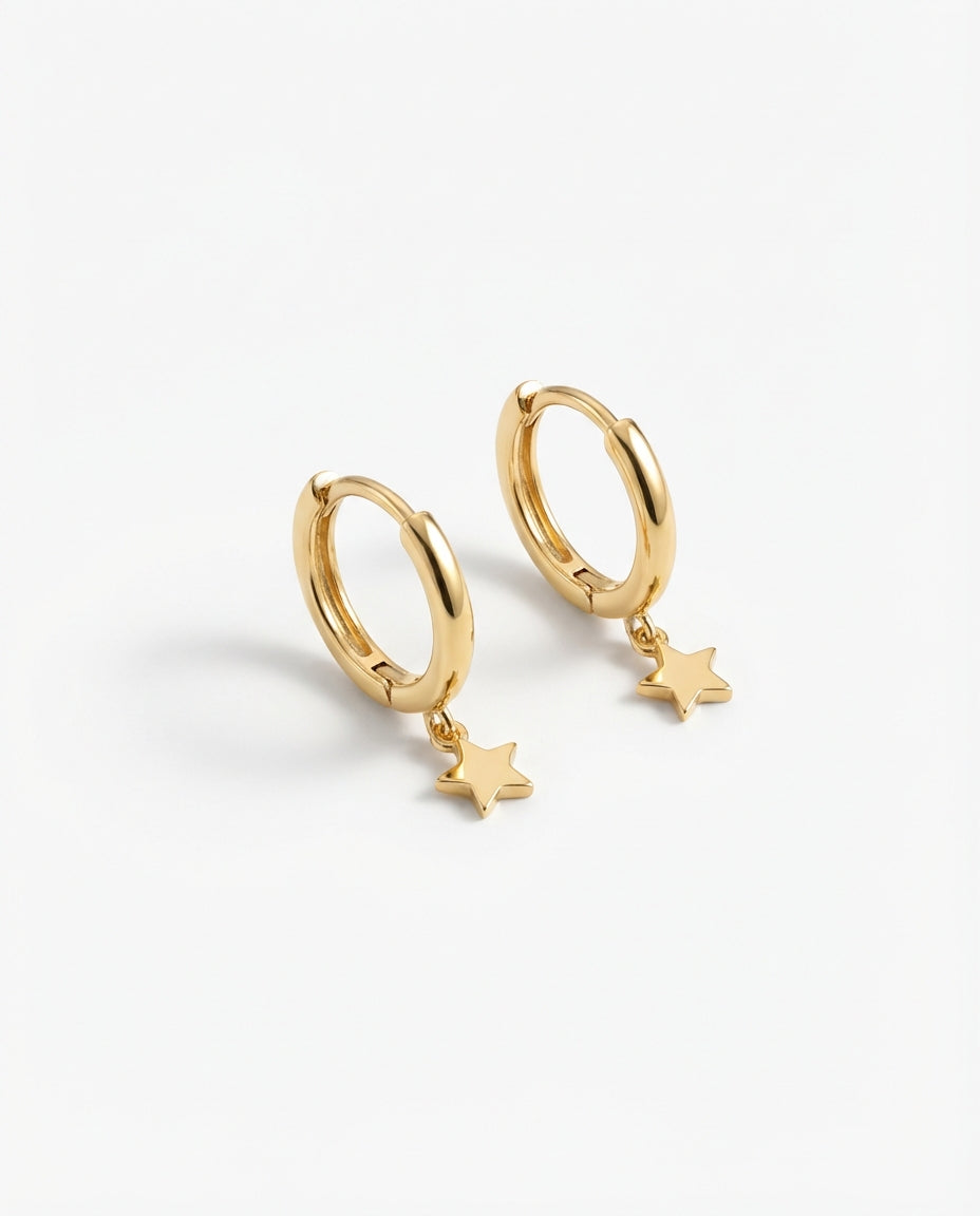 Dainty Star Charm Rose Gold Huggie Hoop Earring