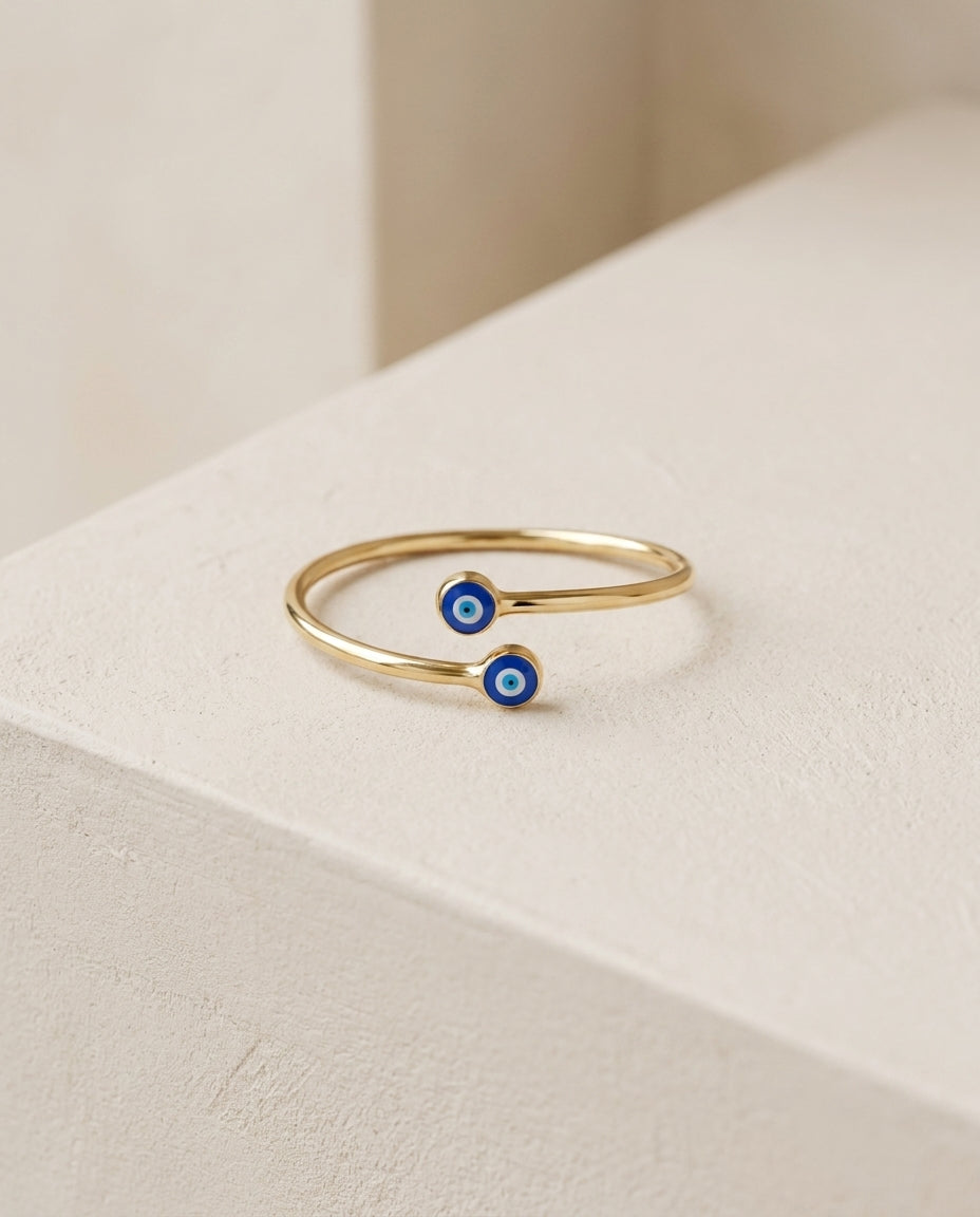 Gold Plated Double Evil Eye Cuff Bracelet for Women
