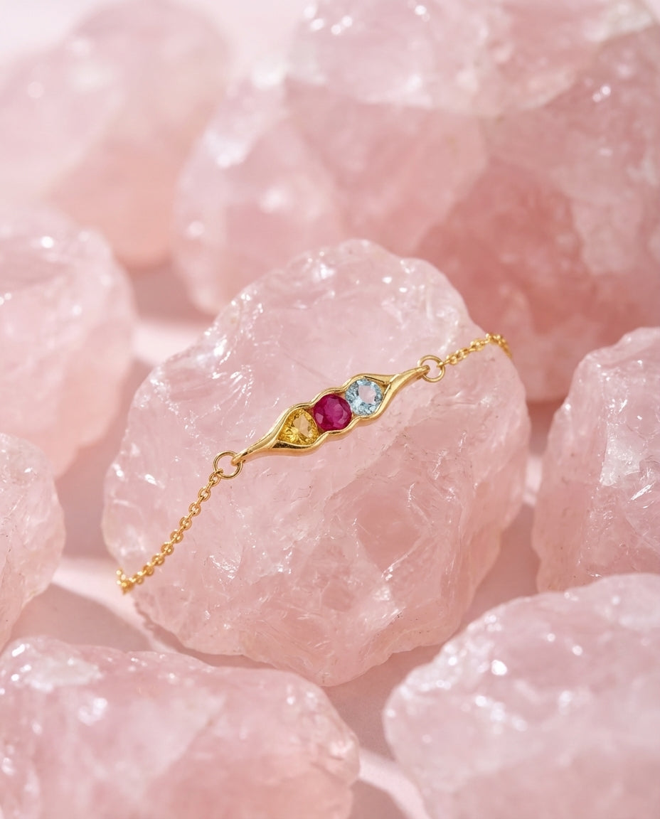 Personalized Gold Pea Pod Necklace with Birthstones