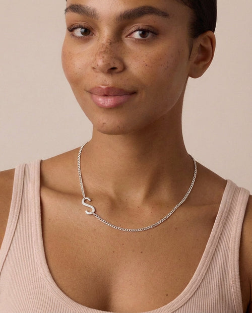 Personalized Sideways Initial 'S' Necklace in Silver