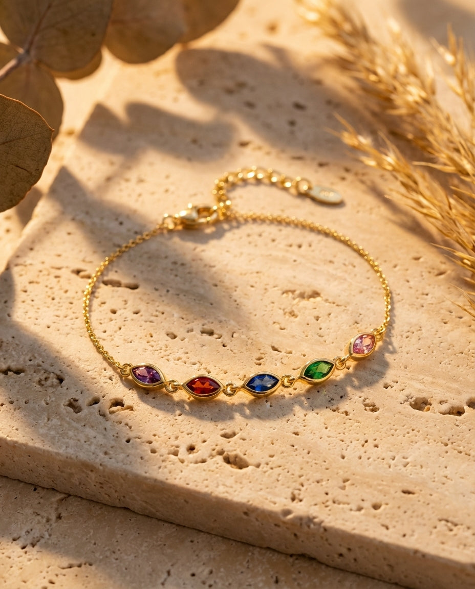 Vibrant Rainbow Marquise Crystal Gold Bracelet