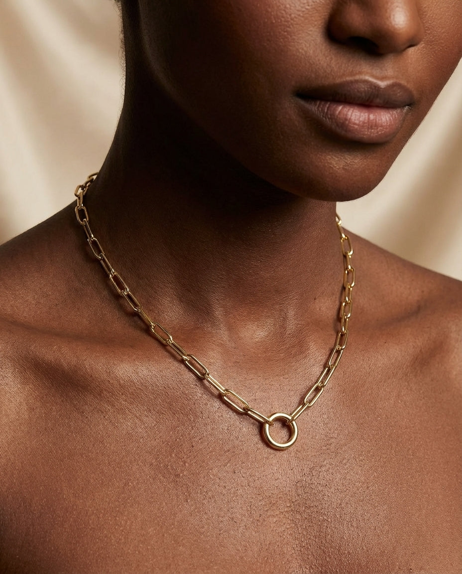 Eternity Circle Gold Paperclip Chain Necklace