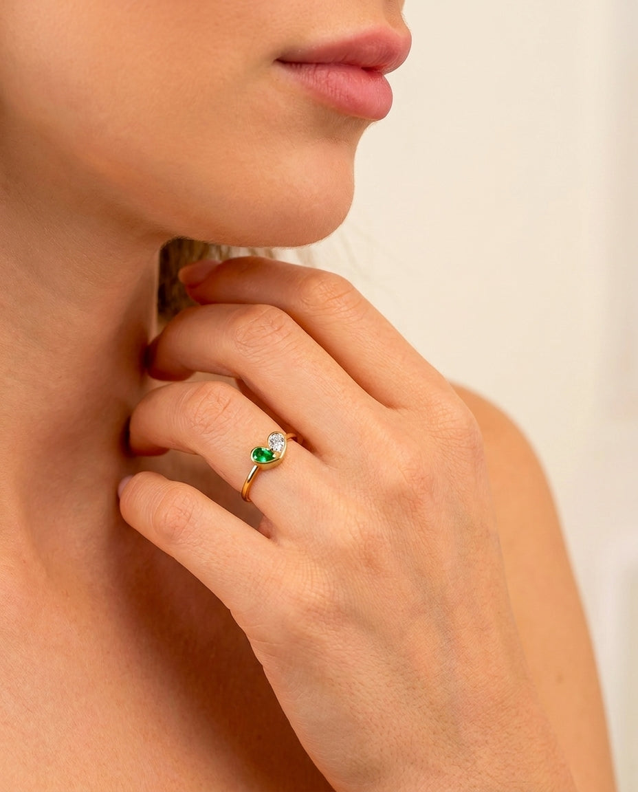 Birthstone Heart Toi et Moi Gold Ring - Birthstone Jewelry