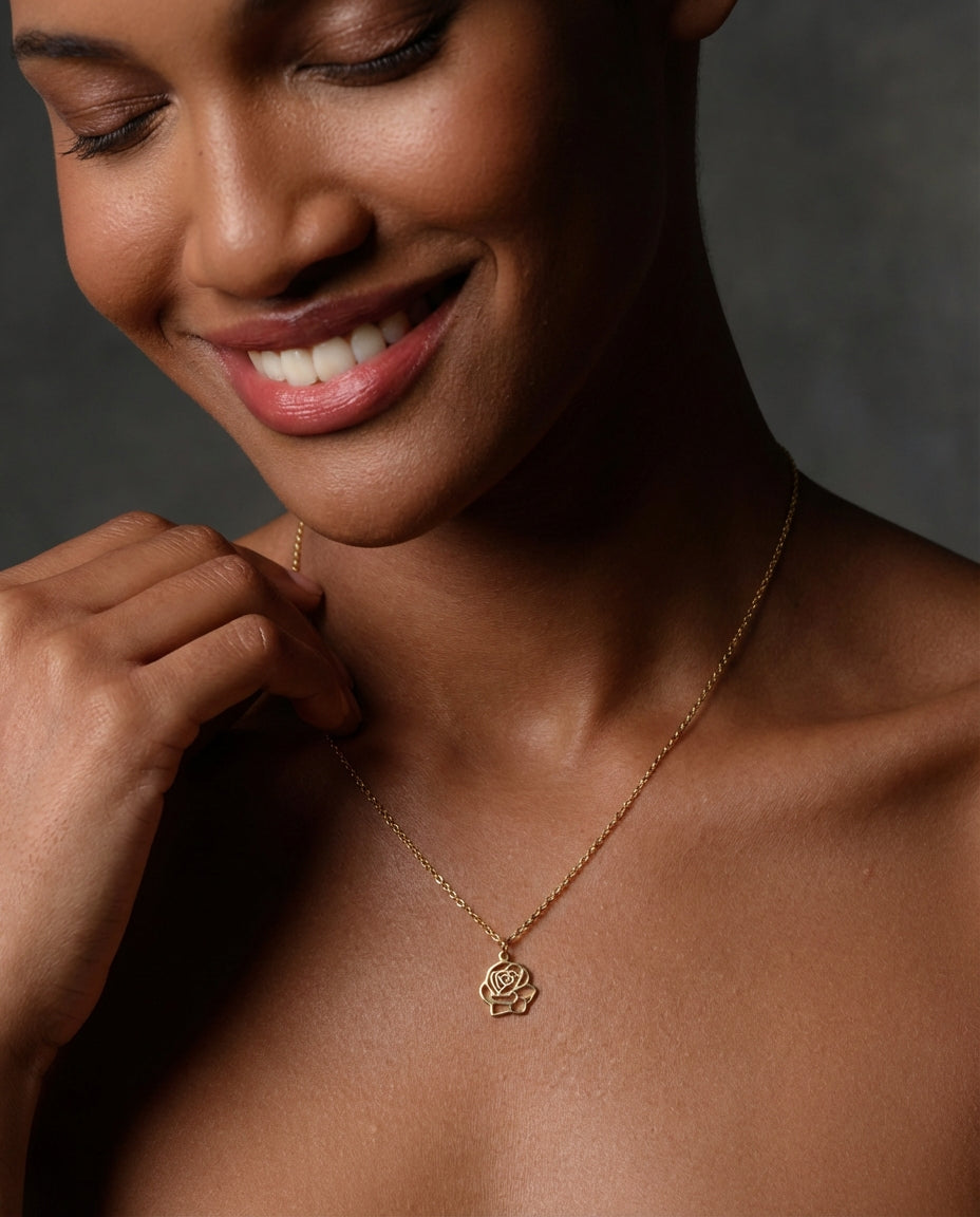 Vertical Gold Birth Flower Necklace | Personalized Floral Charm