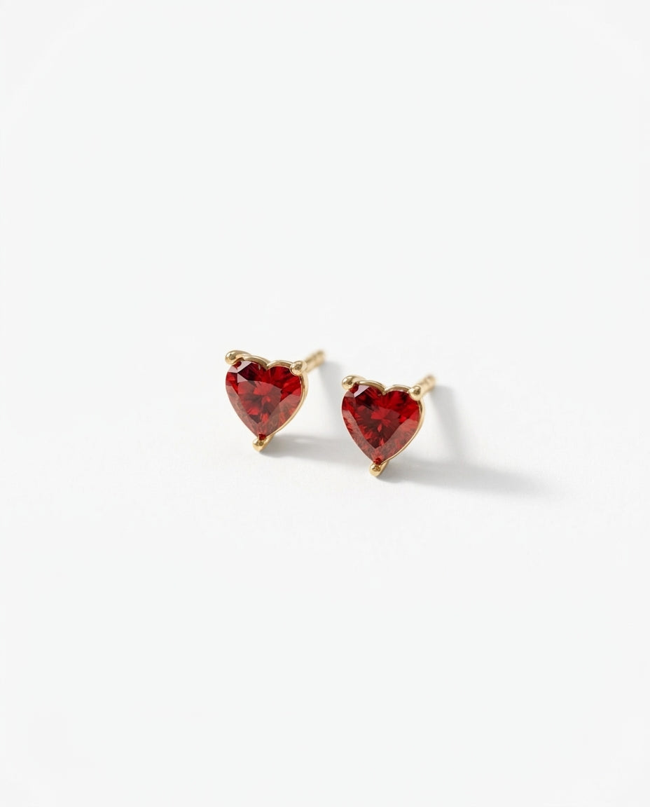 Birthstone Heart Gold Stud Earrings - Birthstone Jewelry