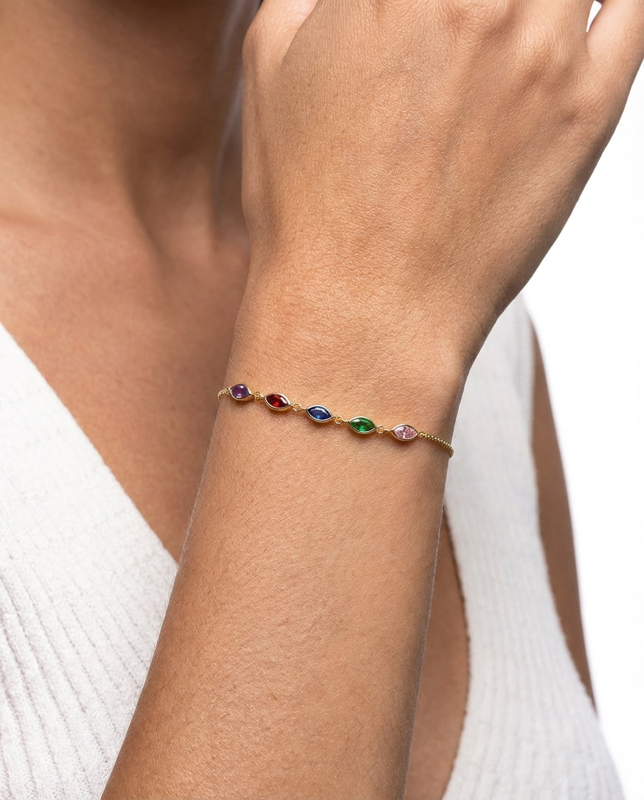 Vibrant Rainbow Marquise Crystal Gold Bracelet