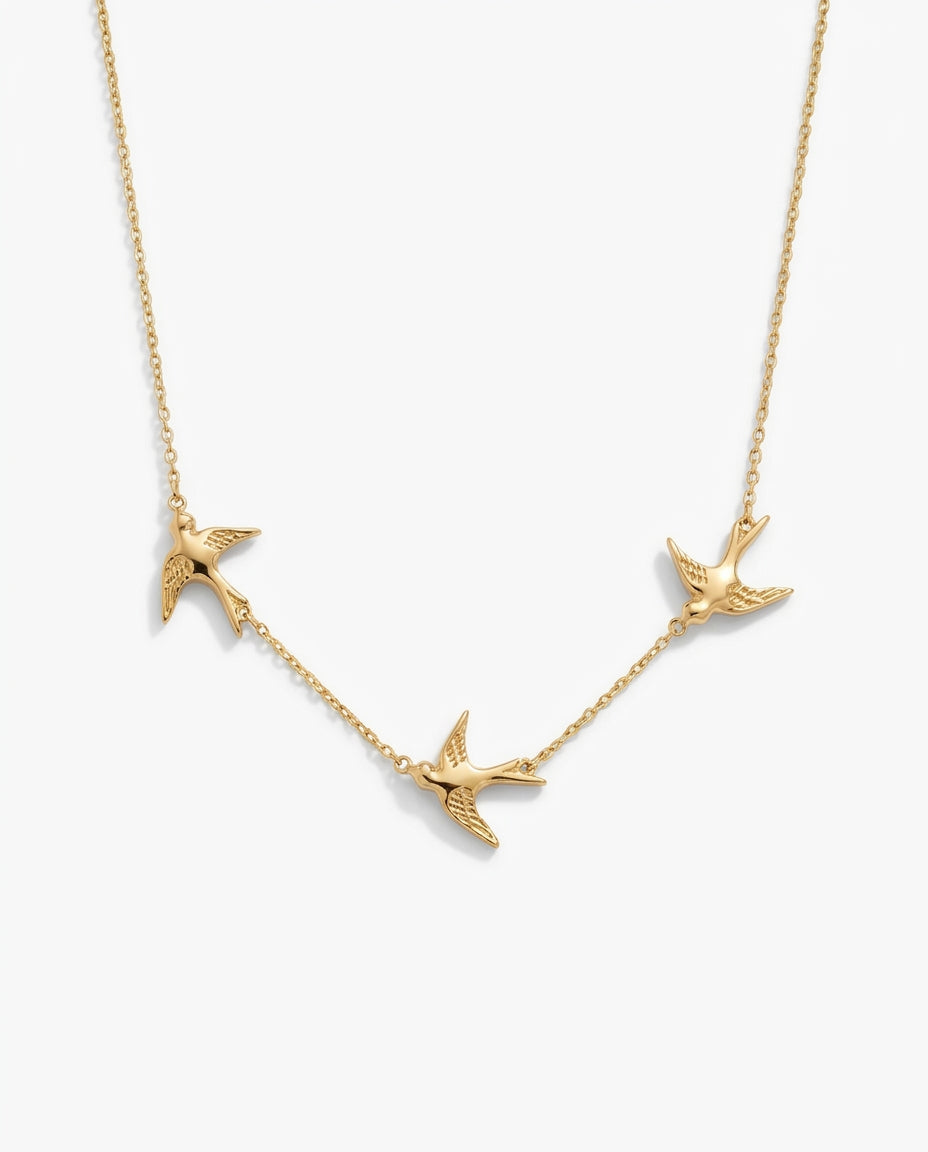 Dainty Gold Swallow Flight Necklace - Minimalist Bird Charm Jewelry