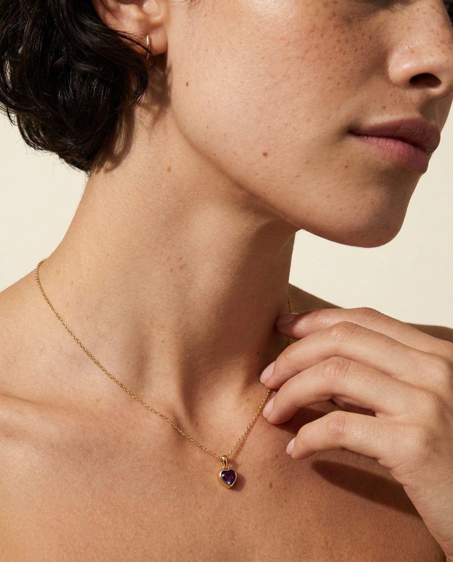 Gold Amethyst Heart Pendant Necklace | Dainty Gemstone Jewelry