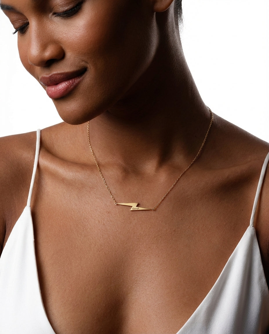 Personalized Lightning Bolt Name Necklace - Gold Finish