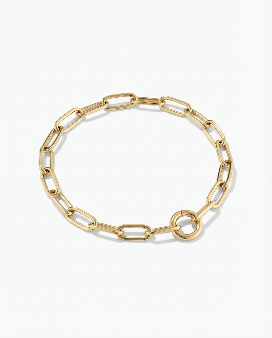 Gold Link Chain Bracelet with Circle Clasp
