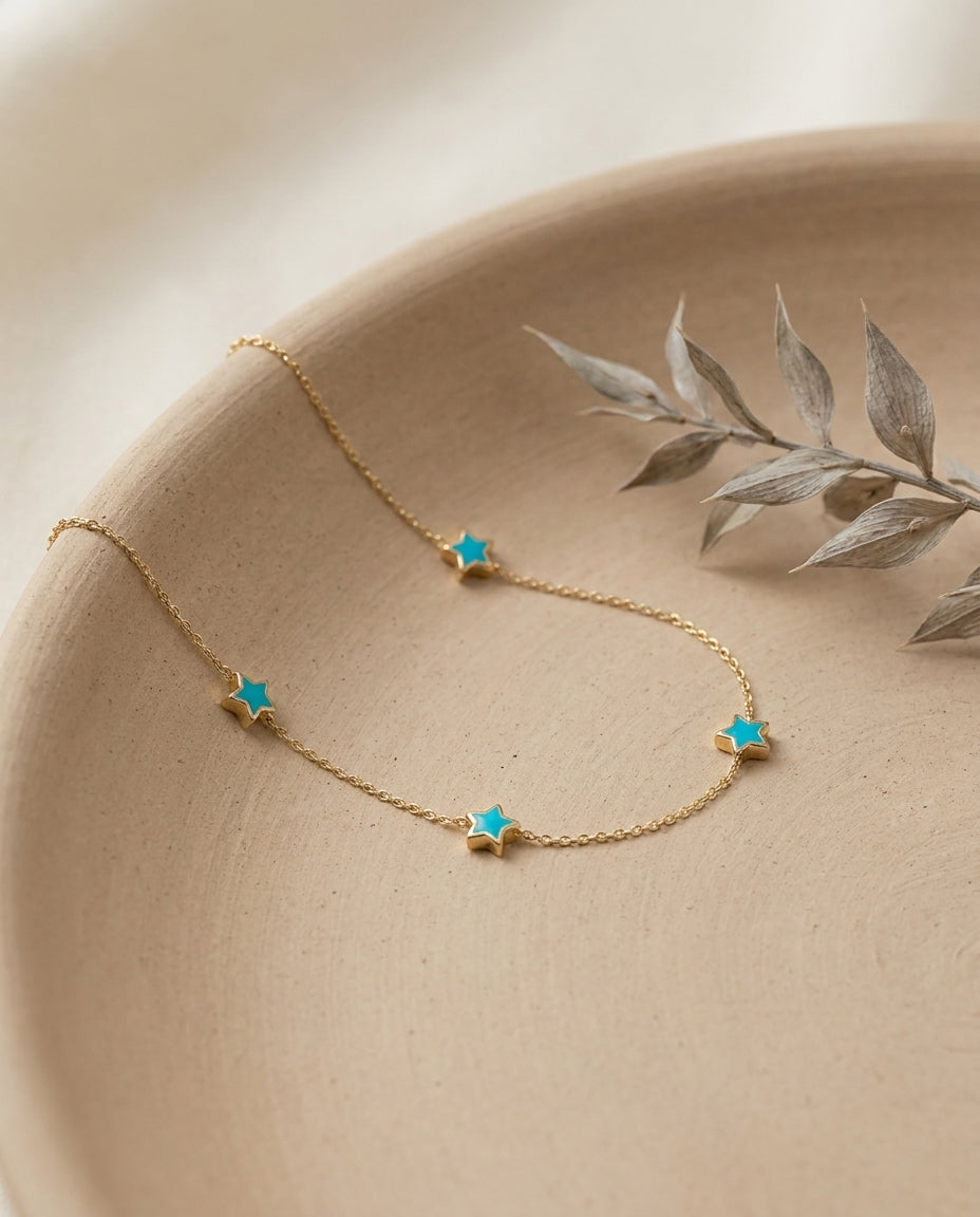 Dainty Gold Bracelet with Turquoise Stars