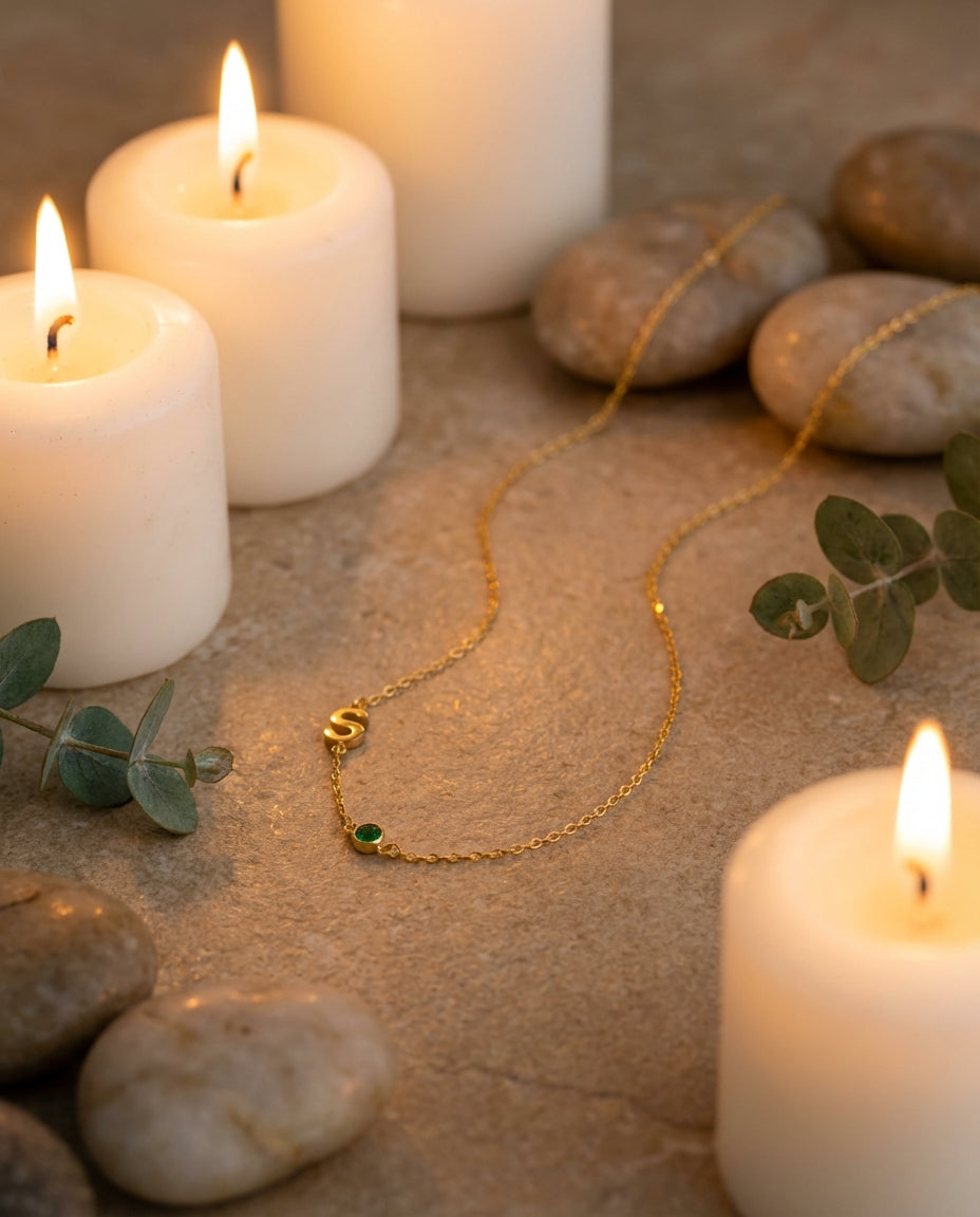 Personalized Initial & Birthstone Gold Necklace