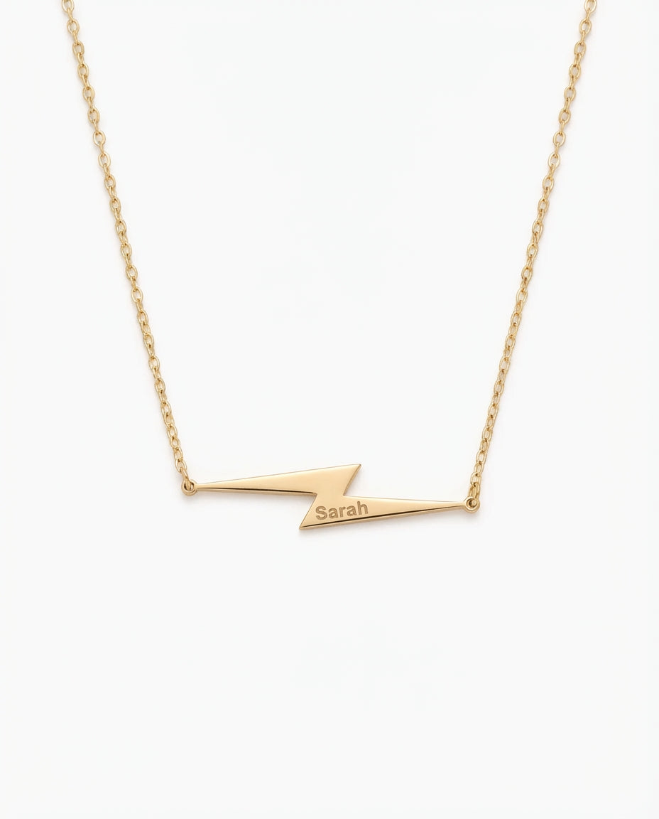 Personalized Lightning Bolt Name Necklace - Gold Finish