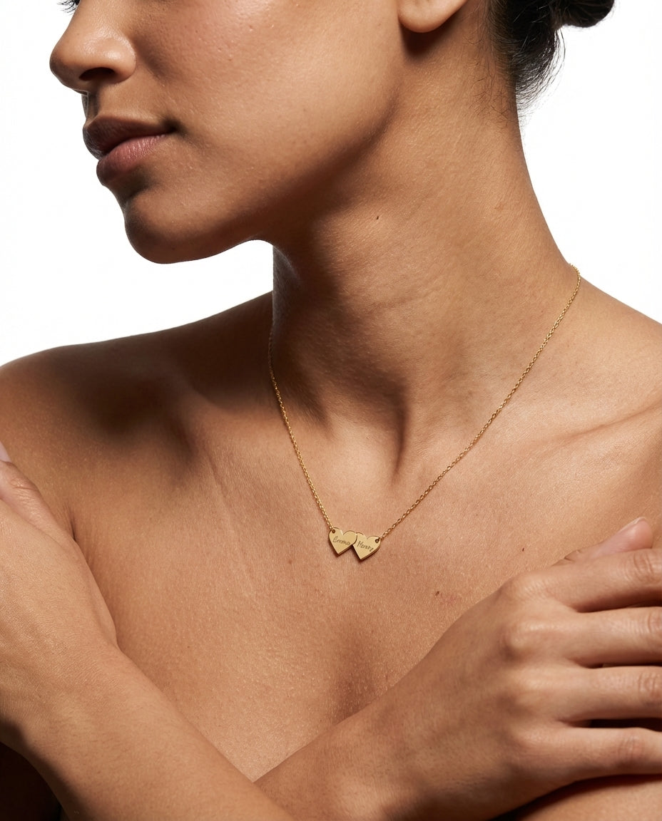 Personalized Two Heart Name Necklace in Gold