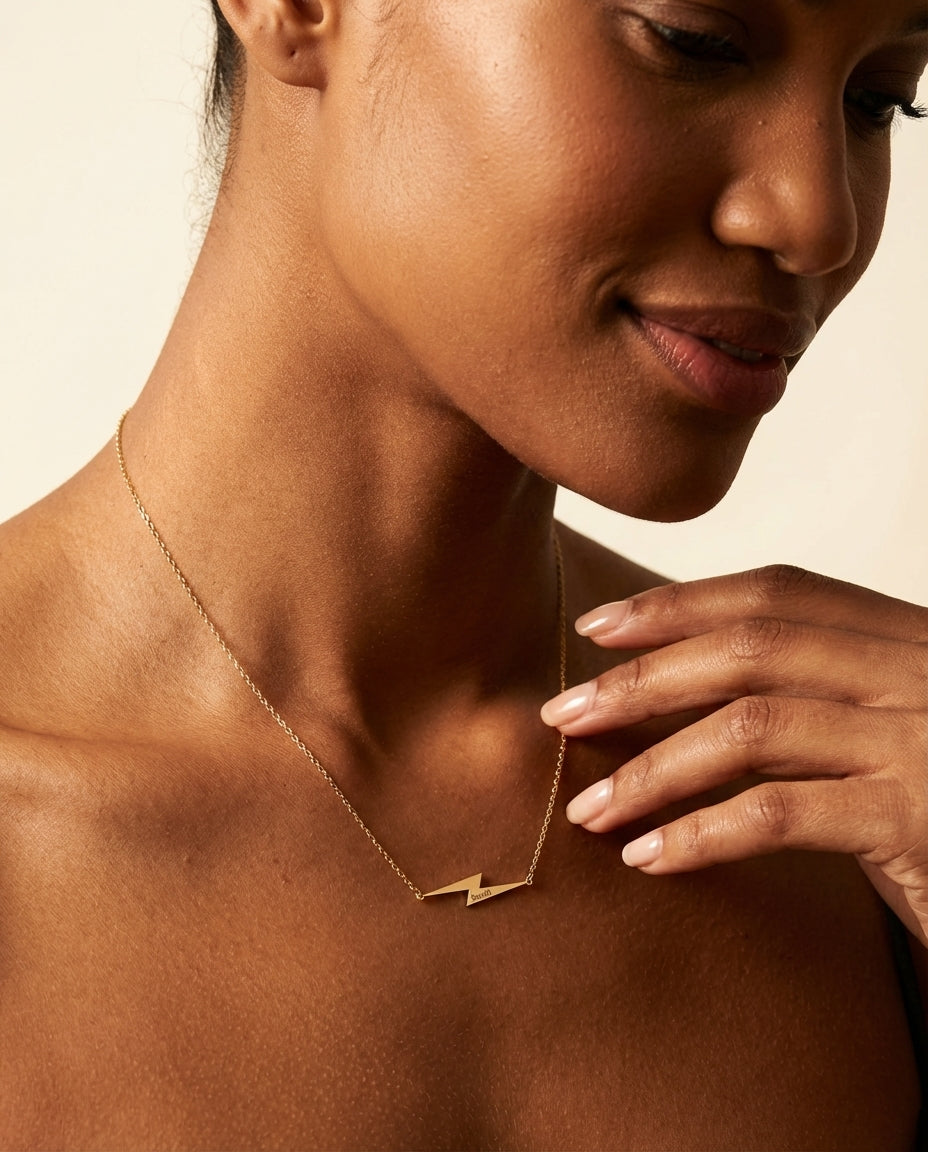 Personalized Lightning Bolt Name Necklace - Gold Finish