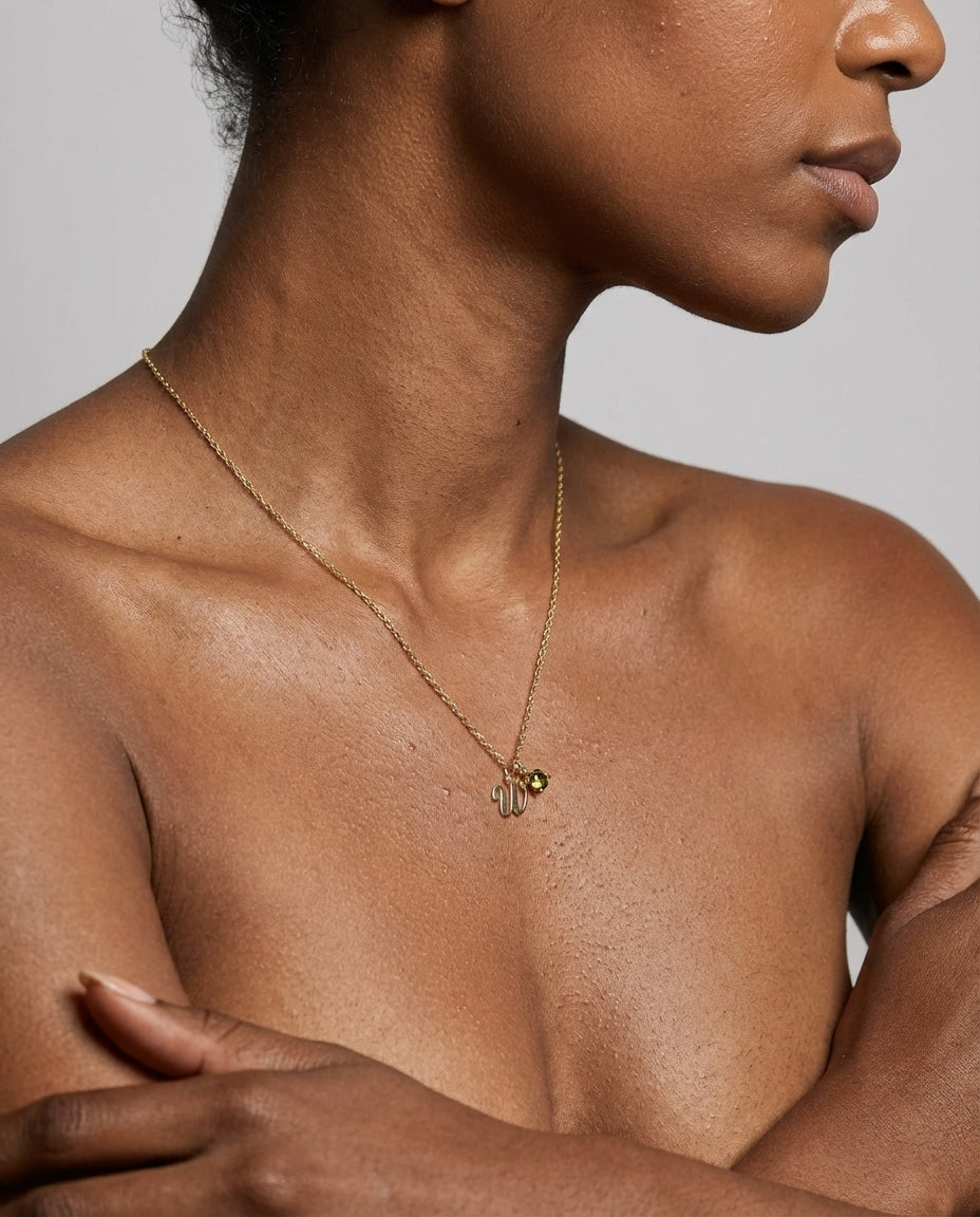 Personalized Initial & Birthstone Necklace in Gold