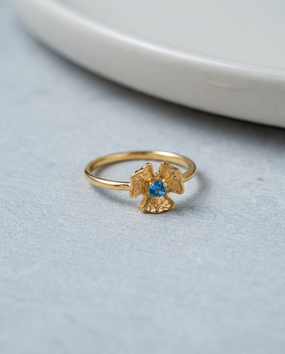Artisan Gold Pansy Ring with Birthstone Ring
