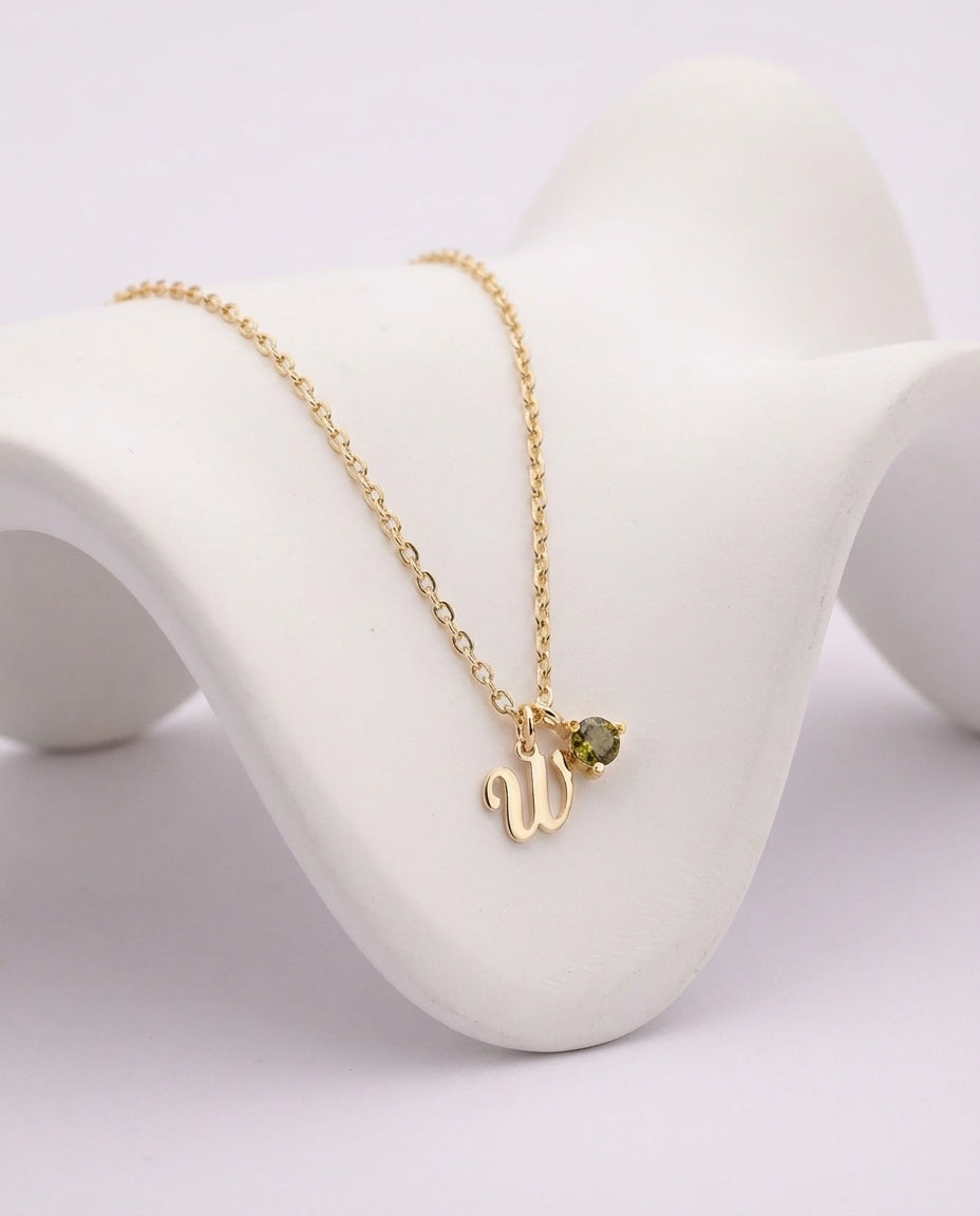 Personalized Initial & Birthstone Necklace in Gold