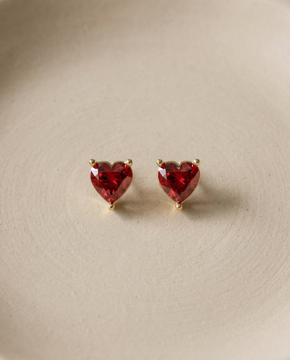 Birthstone Heart Gold Stud Earrings - Birthstone Jewelry