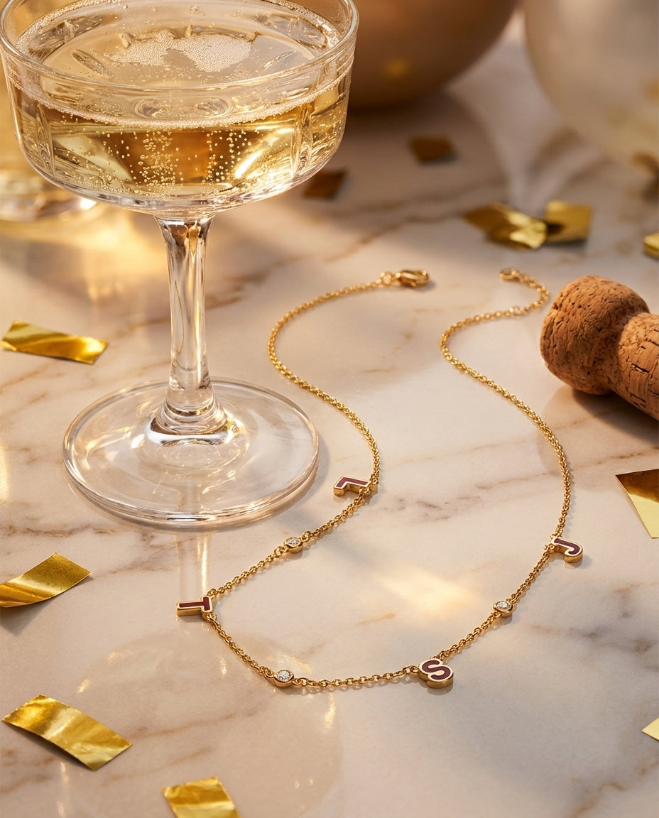 Personalized Gold Initial Necklace with Diamond Accents