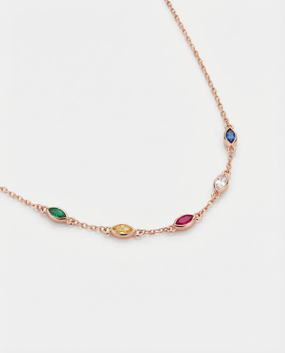Dainty Rainbow Marquise Gemstone Station Necklace in Gold