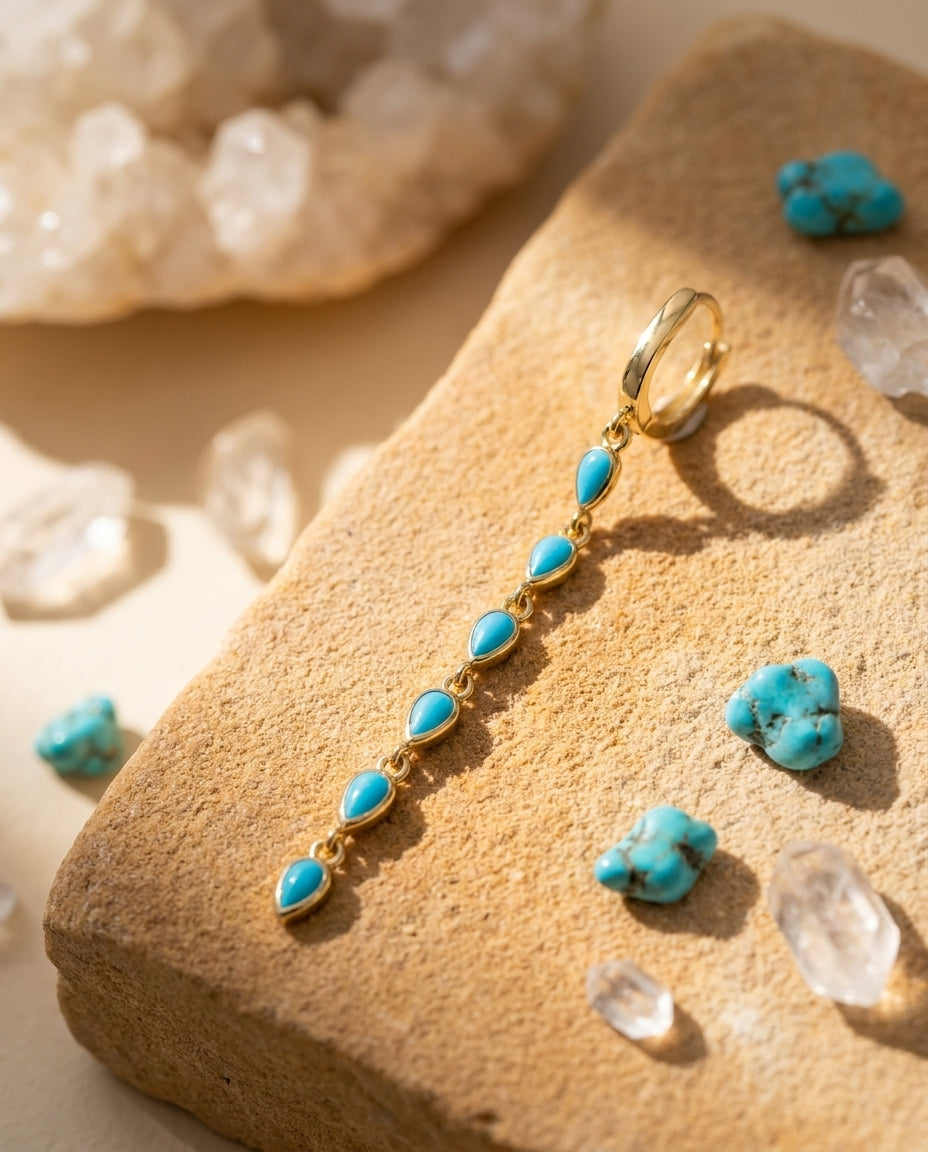 Turquoise Teardrop Cascade Gold Dangle Earring