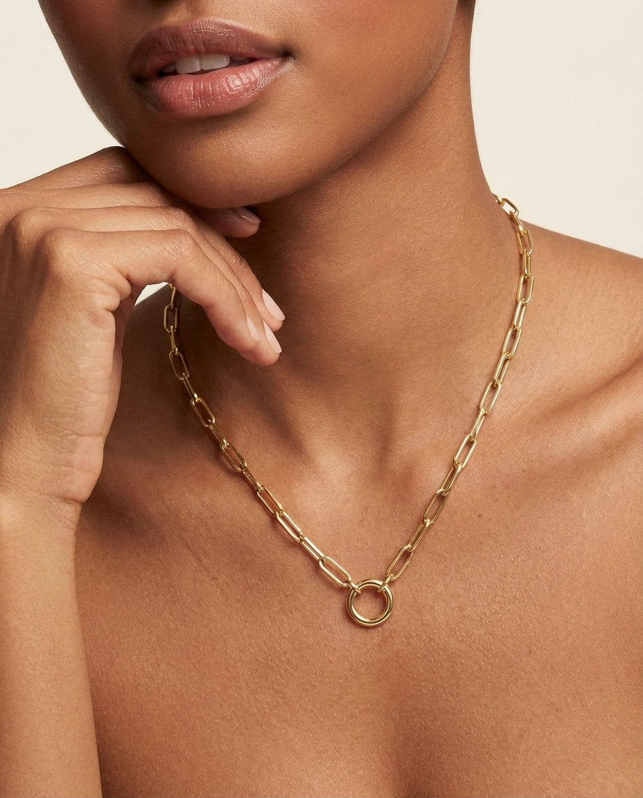 Eternity Circle Gold Paperclip Chain Necklace