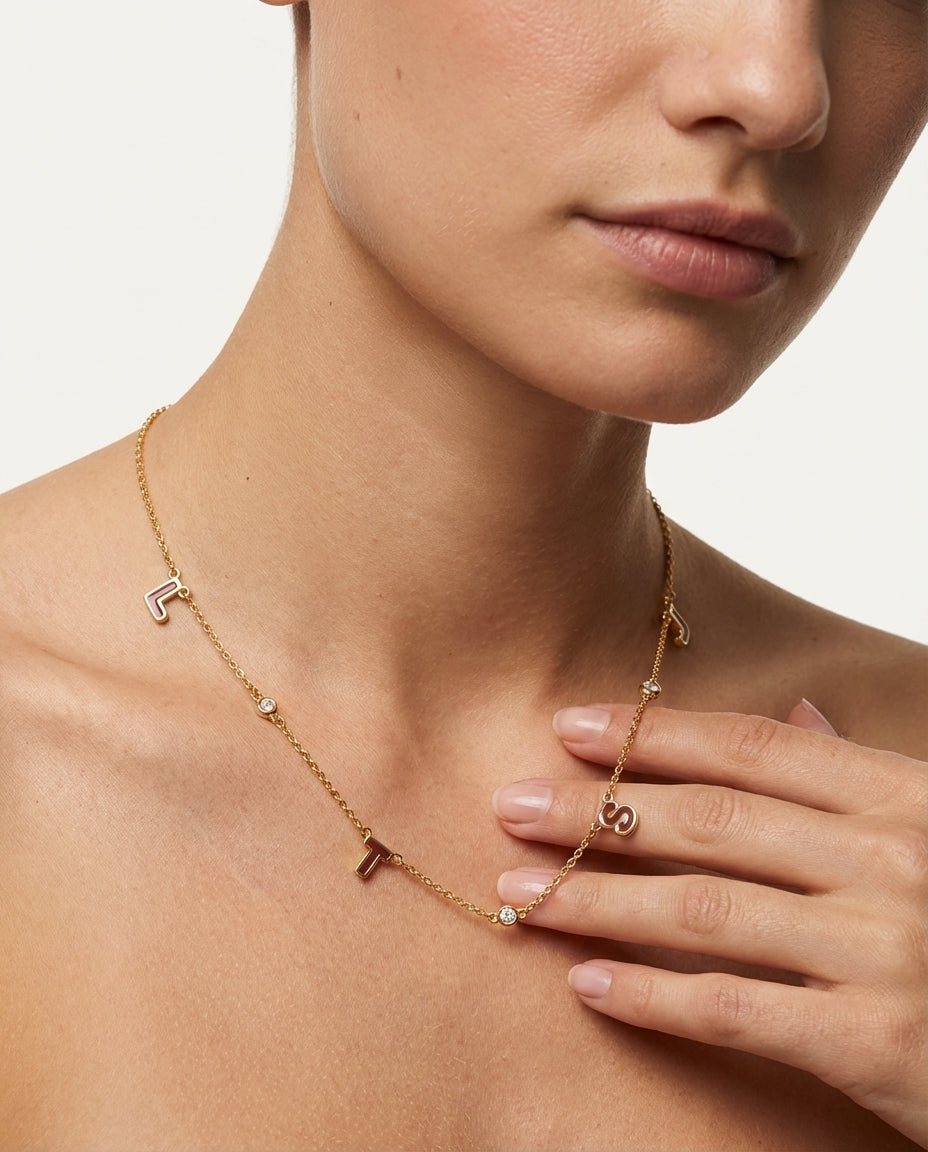 Personalized Gold Initial Necklace with Diamond Accents