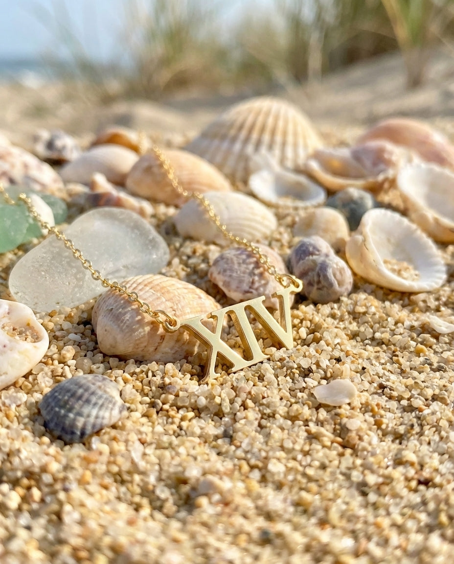 Gold Roman Numeral XIV Necklace | Dainty Number Pendant
