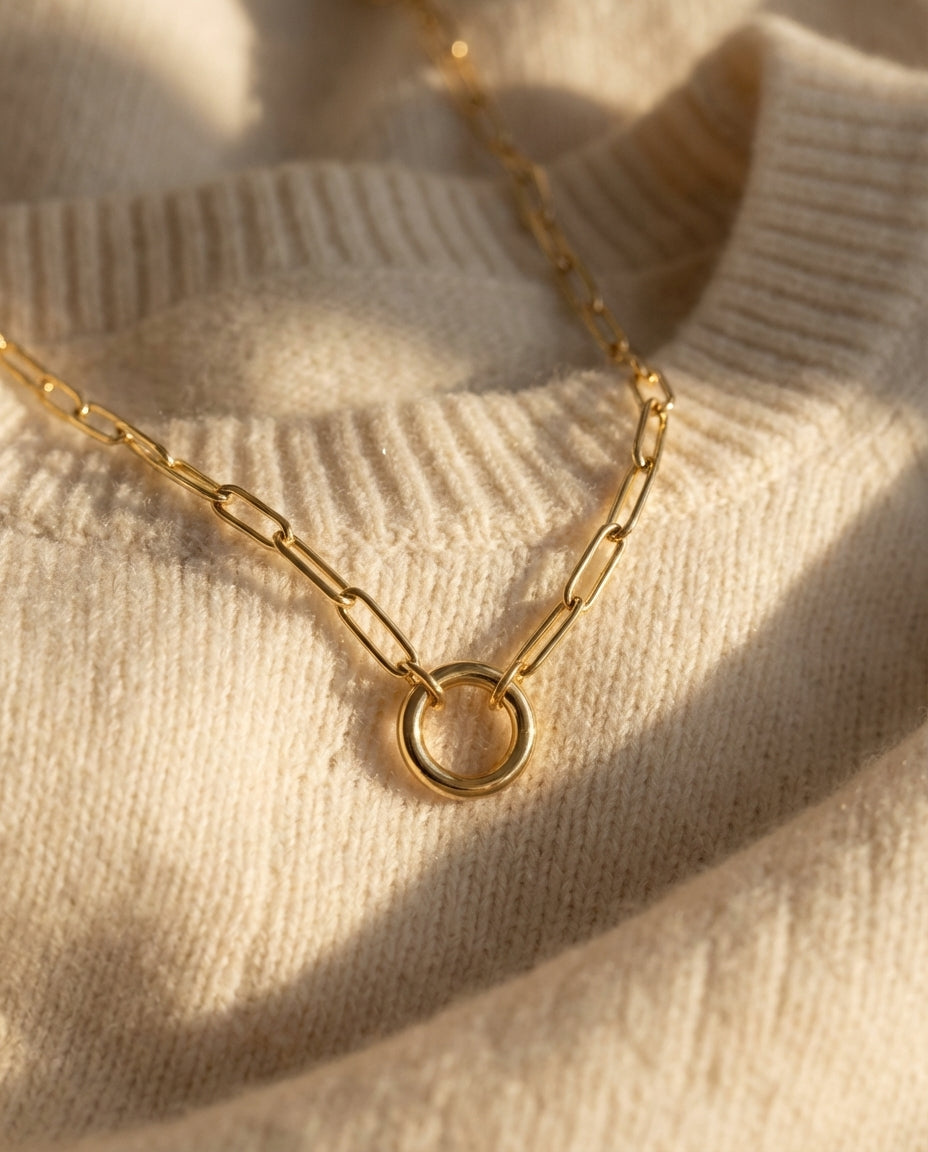 Eternity Circle Gold Paperclip Chain Necklace
