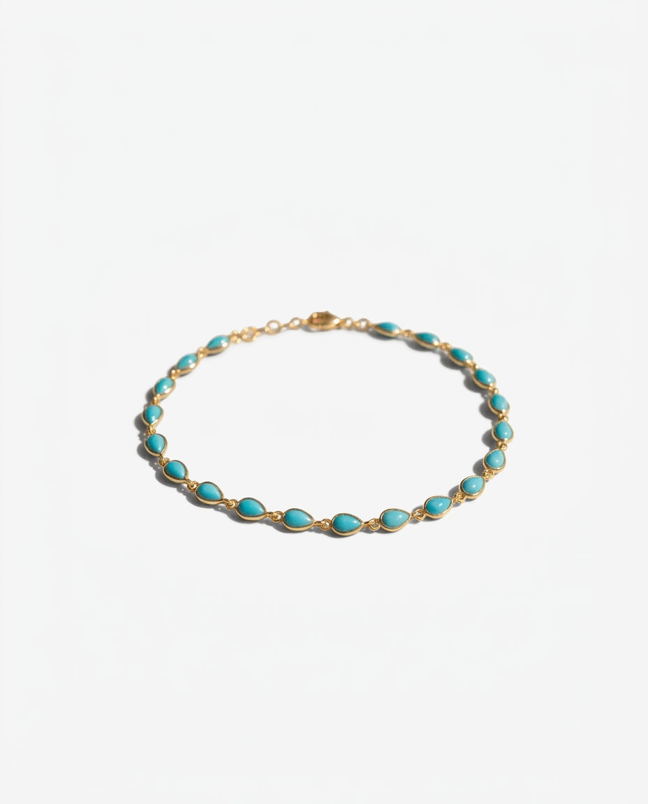 Delicate Teardrop Turquoise Gold Chain Bracelet
